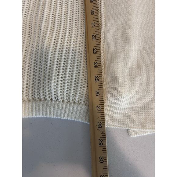 Womens Knit Cardigan Cyrus Mesh Open Front Shawl Collar Long Sleeves Alabaster M - Picture 9 of 9